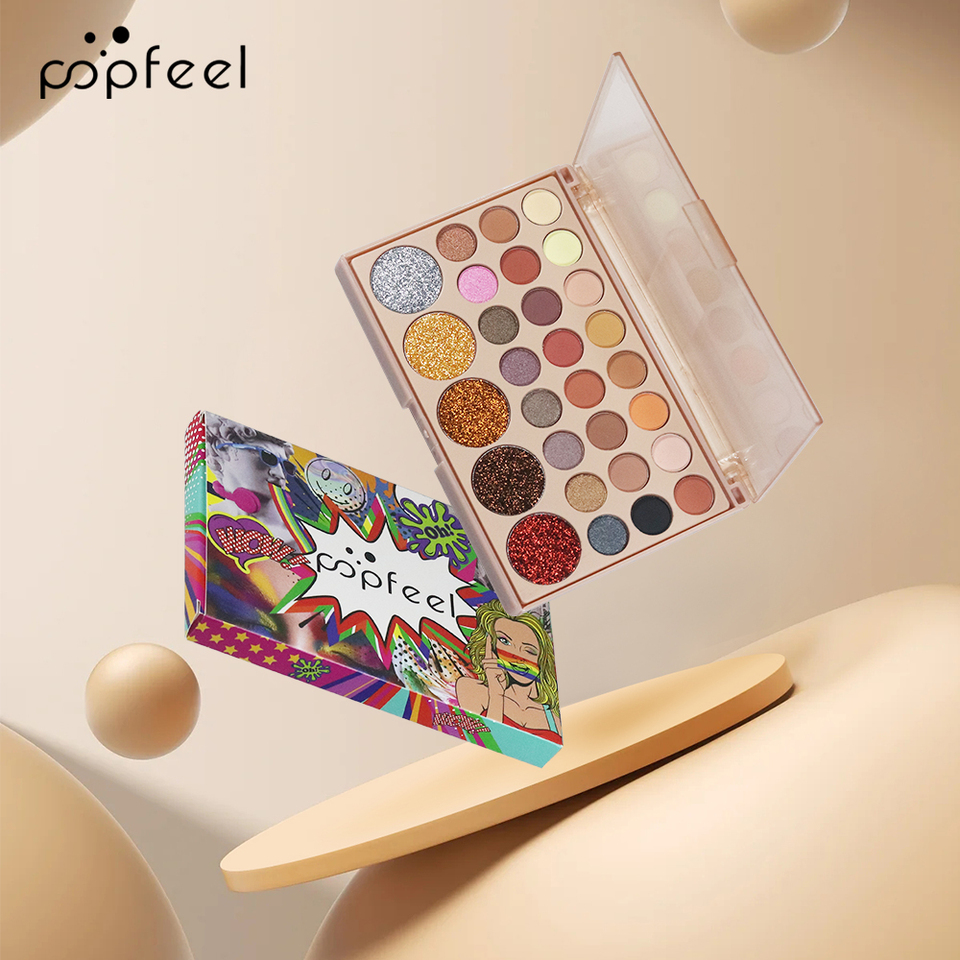 POPFEEL 29-Color Pearl Glitter Eyeshadow Palette – High Pigment, Shimmer & Matte Shades for Versatile Holiday Makeup Looks。