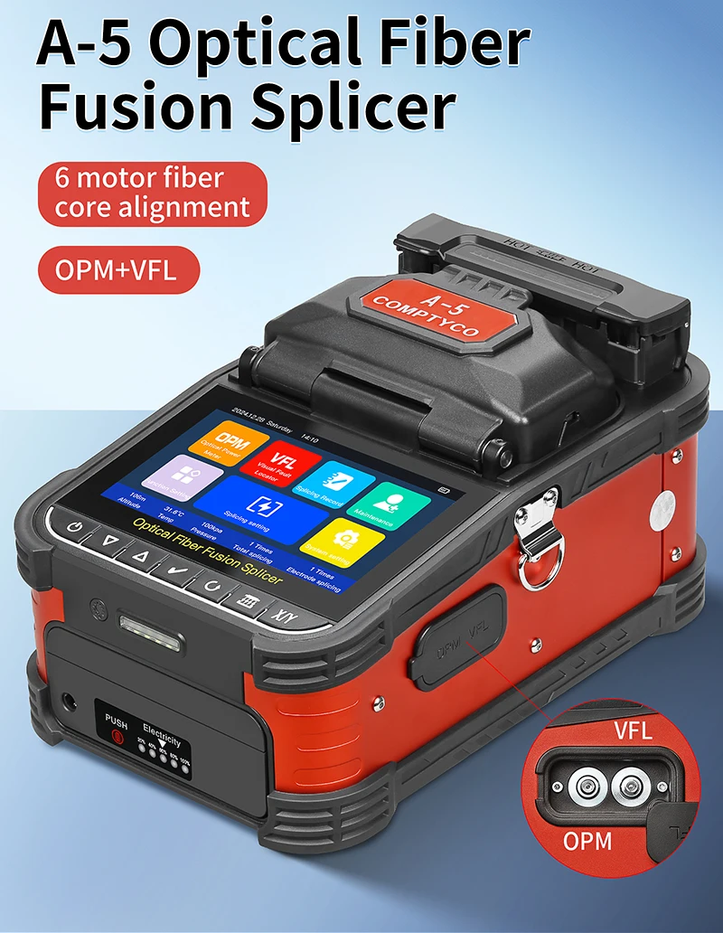 6 Motors A-5 Fiber Optic Fusion Splicer Hot Melt Machine 10 Languages Optical Fi