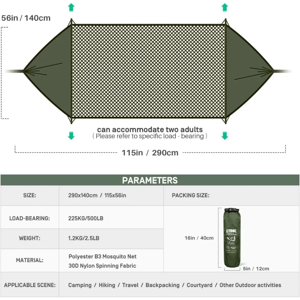 3 in 1 Function Parachute Portable Hammock with Mosquito Net,Double & Single Hammocks Tent for Travel Outdoor Indoor 3