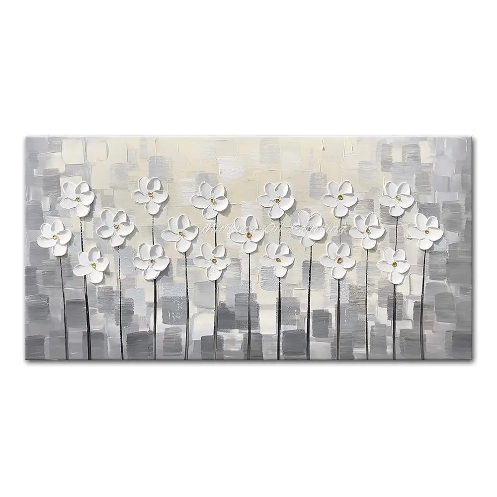 

Mintura Handmade Handpainted Oil Paintings on Canvas,Abstract Picture Plants Draw The White Flowers Artwork Hotel Decor Wall Art