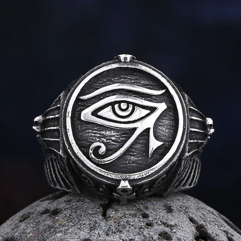 Goede Gepolijste 2023 Nieuwe Vintage 316l Roestvrij Staal Oog Van Horus Ring Punk Mysterieuze Oude Egypte Farao Tekstsymbool Sieraden