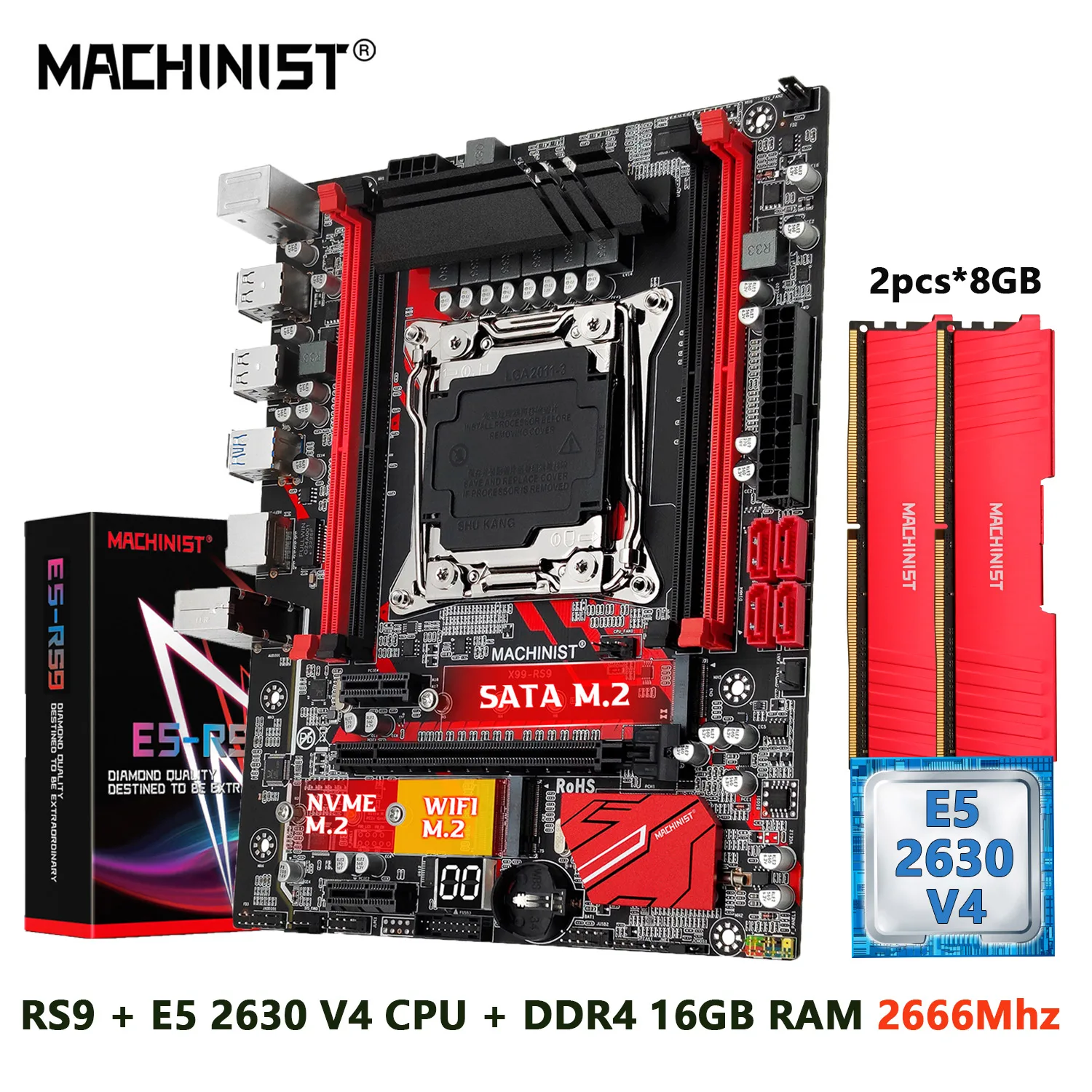 

MACHINIST X99 Motherboard Kit LGA 2011-3 Xeon E5 2630 V4 CPU Processor DDR4 RAM 16GB 2666mhz Memory M-ATX M.2 NVME SATA SSD RS9