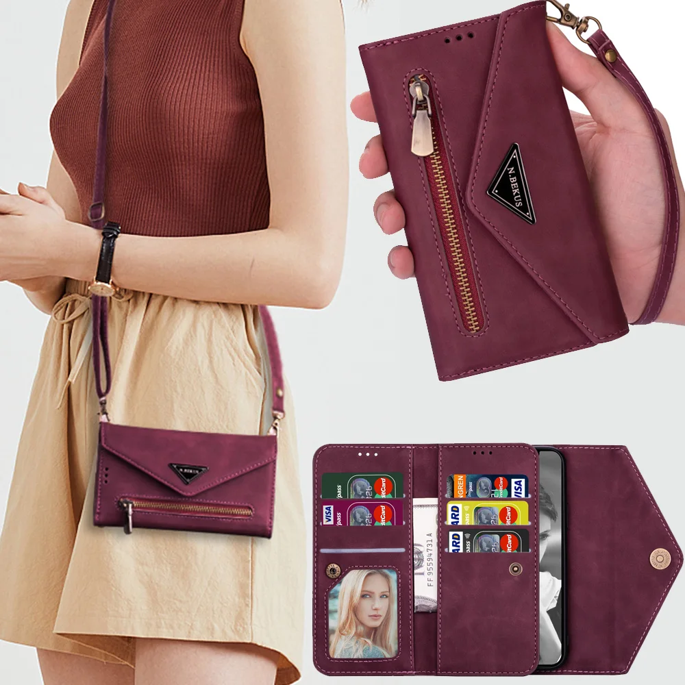 Strap Lanyard Crossbody Wallet Leather Case For iPhone 11 12 13 14 Pro