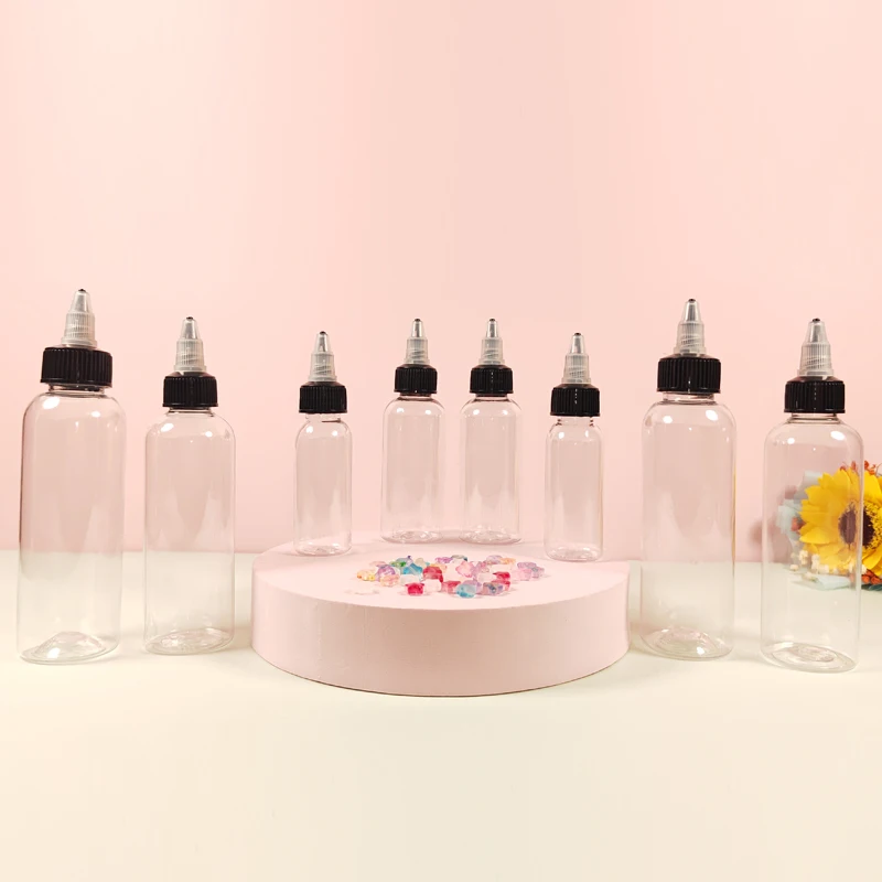 

50Pcs 30-120ml Plastic Squeeze Dispensing Bottles with Black Twist Cap Clear PET Container For Crafts Art Glue Liquid Tattoo Ink