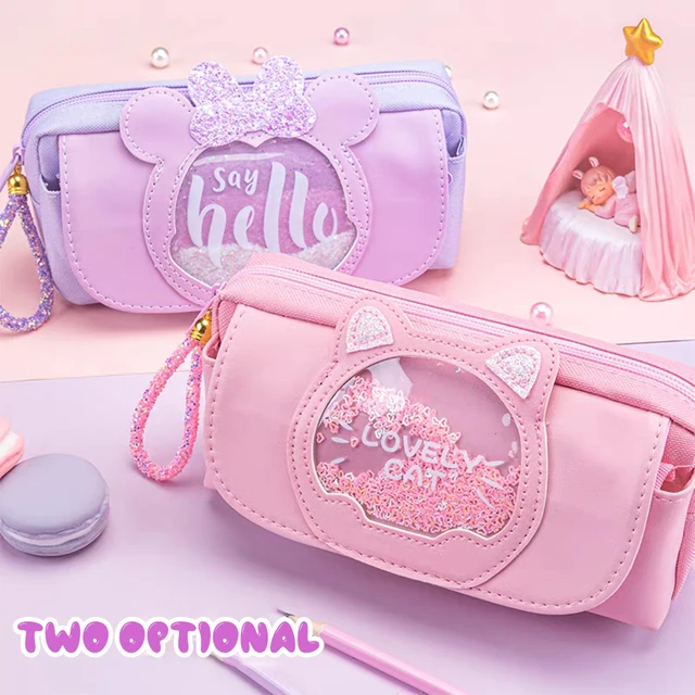 Astuccio per matite Kawaii Quicksand Astuccio per penne multifunzionale di grande capacità Borsa portaoggetti carina Forniture per ufficio scolastico di cancelleria 6
