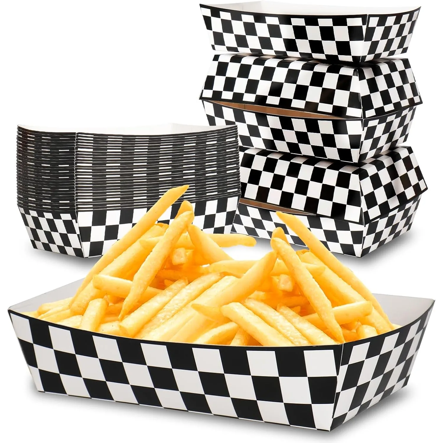 No Folding Required 12 Pack Race Car Paper Food Trays Paper Food Trays with Disposable Black and White for Racing Flag