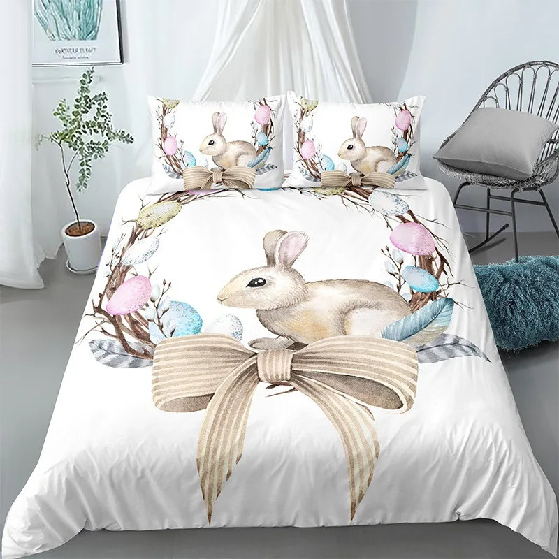 

Happy Easter Rabbit Egg 3D Bedding Set Duvet Cover Pillowcases Comforter Linen Quilt Cover Room Decor Twin Queen King Size