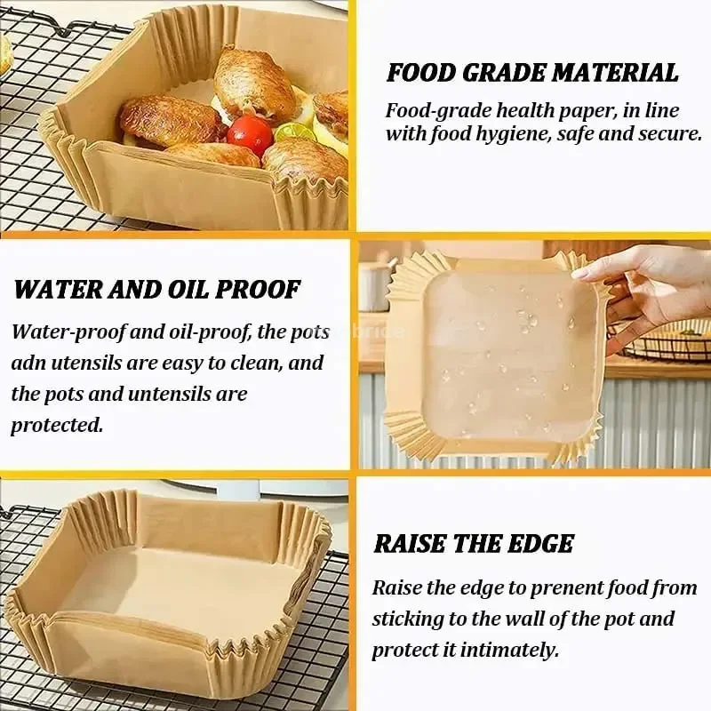 Disposable Square Air Fryer Paper Air Fryer Liner Oil-proof Water-proof Cooking Trays BakingPapers air fryer accessories air fryer liners parchment baking paper