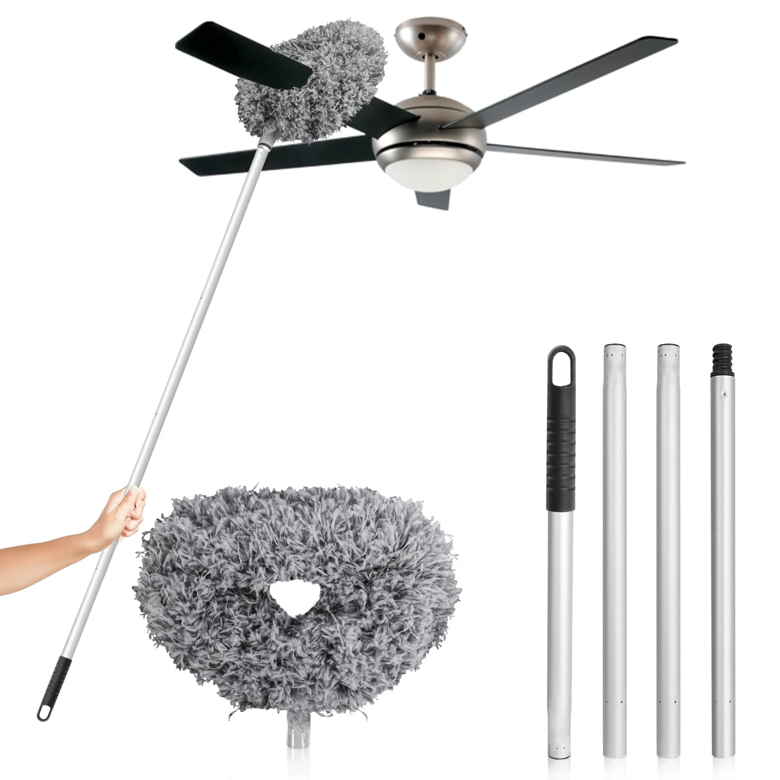 Ceiling Fan Cleaner Duster 1Set Reusable Microfiber with Extension Pole Adjusts 13 to 49.7 Inch