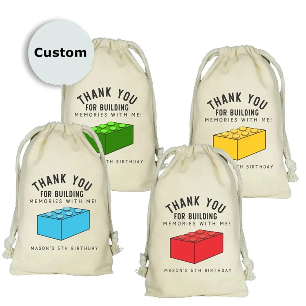 20pcs Brick or Blocks Party Favor Bags, Thanks For Building Memories Block Party, Brick Mini Fig Birthday Party Favor Bags