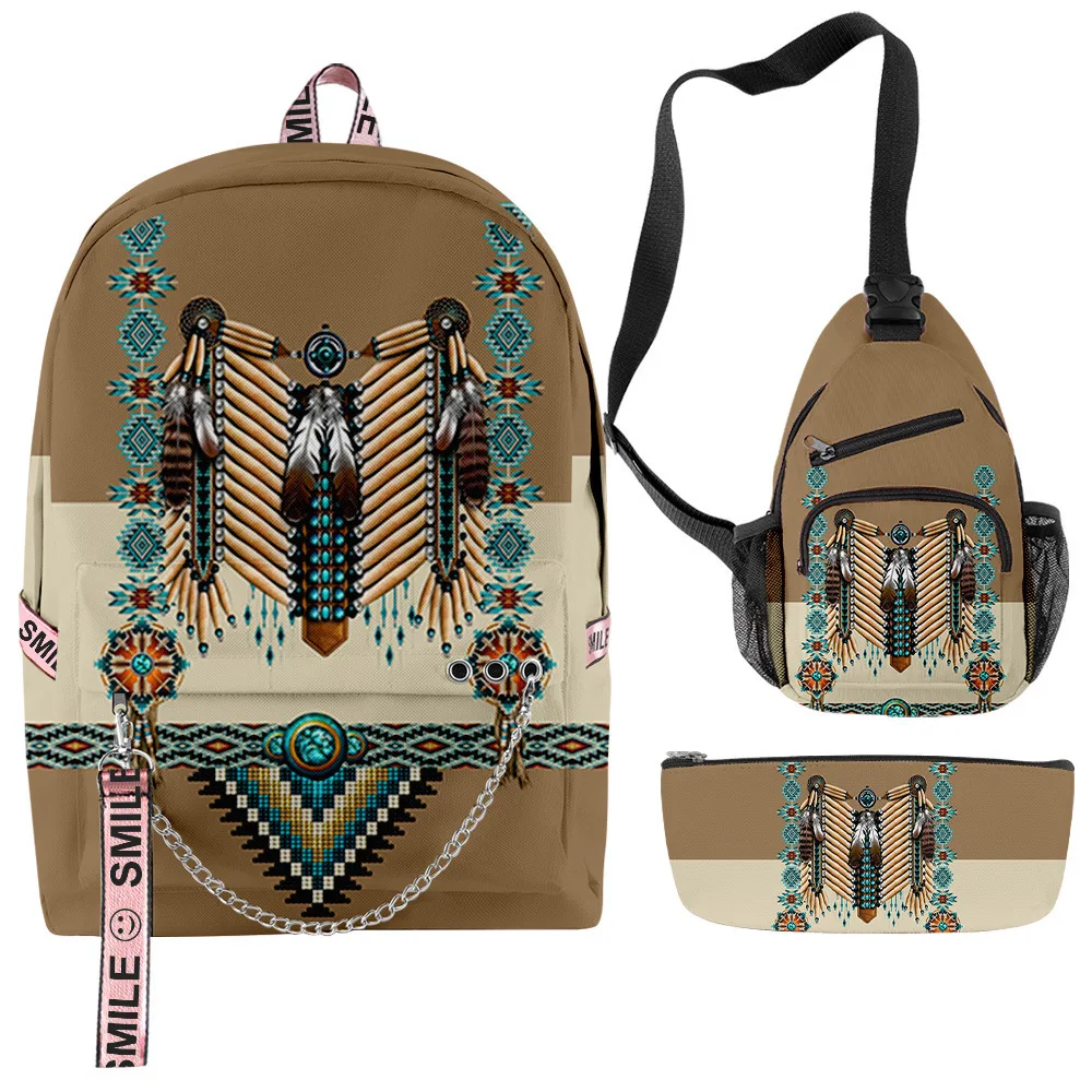 

Hip Hop Popular Funny Indian 3D Print 3pcs/Set School Bags multifunction Travel Backpack Chest Bag Pencil Case