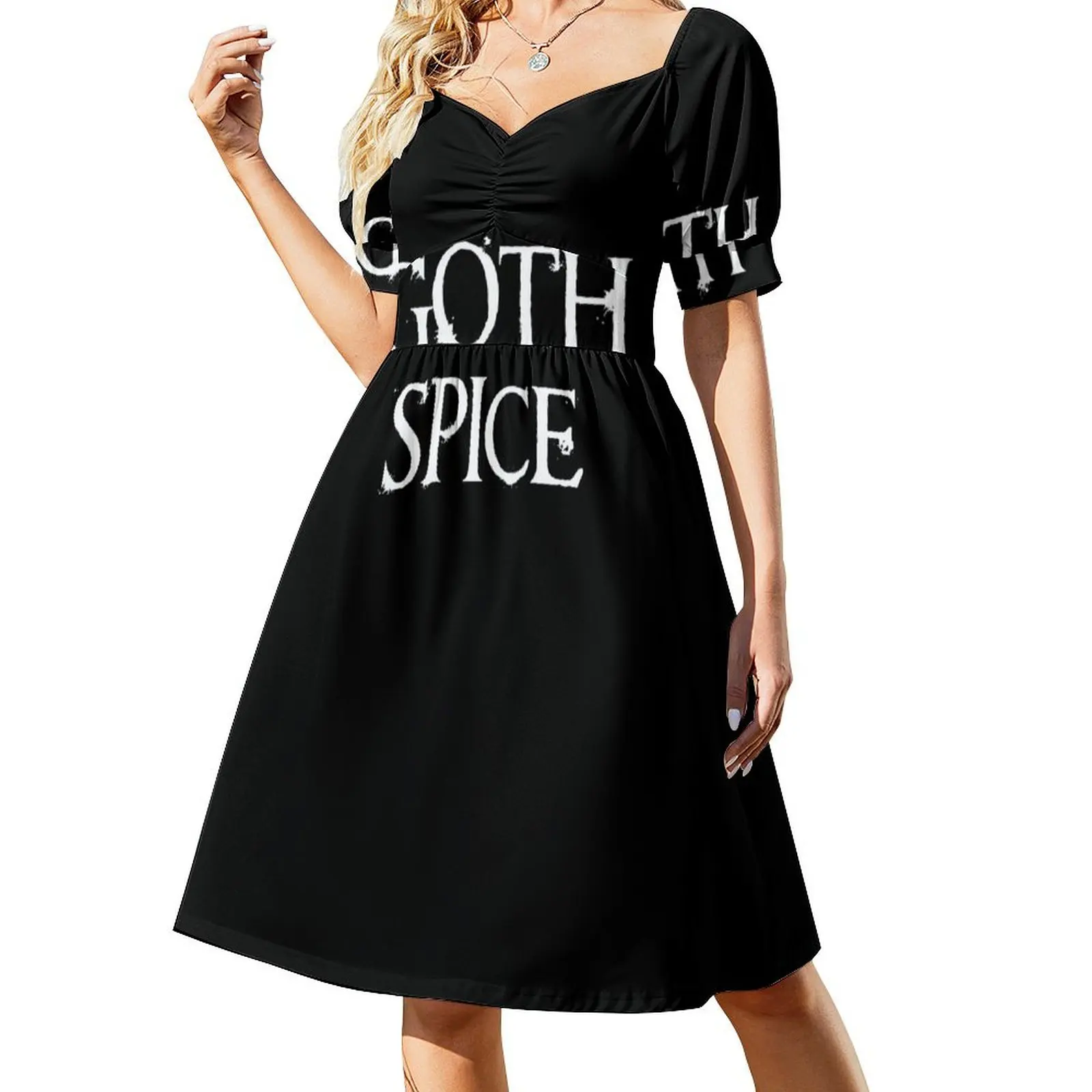 thumbnail image 1 of Vestido de manga corta Goth Spice (texto blanco) Vestido de mujer Vestidos de verano para mujer Vestidos elegantes Vestido de verano, 1 of 7