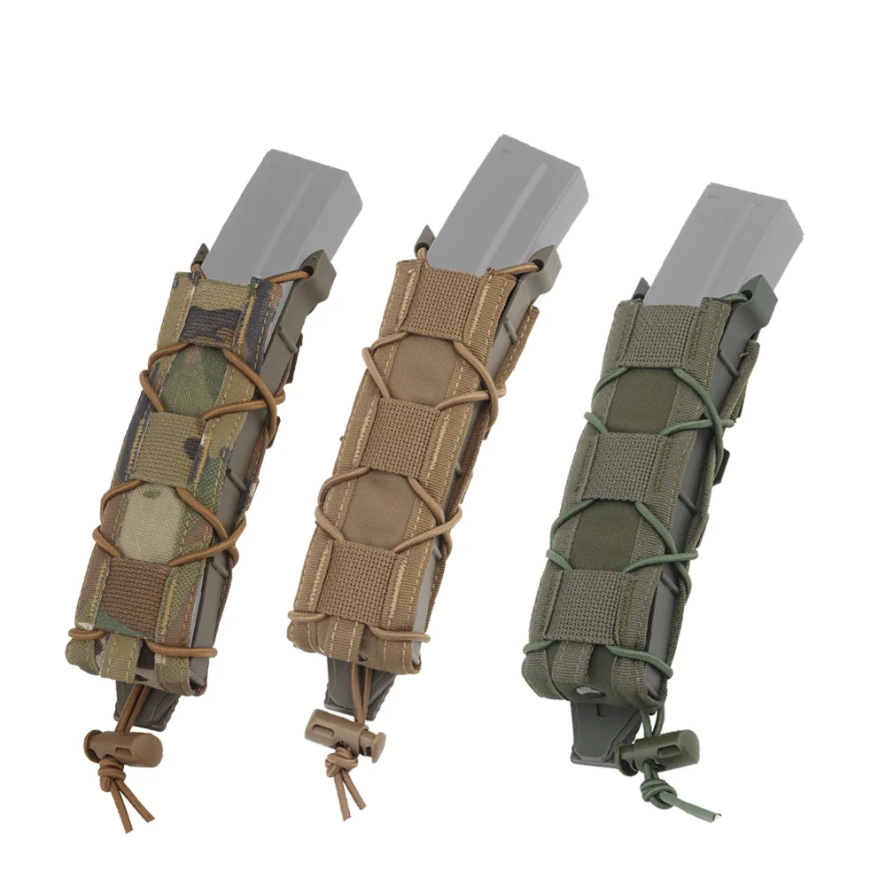 

Tactical Tiger Type Long 9MM/.45 Molle Magazine Pouch Hunting Military Mag Carrier Malice Clip Shock Cord Airsoft Accessories