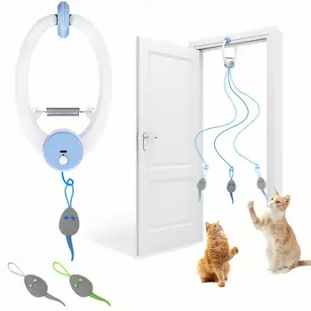 Door Hanging Auto-Rebound Cat Toy, Retractable Kitten Teaser with 3 Catnip Mice, Interactive Pet Play Toy for Indoor Cats 1