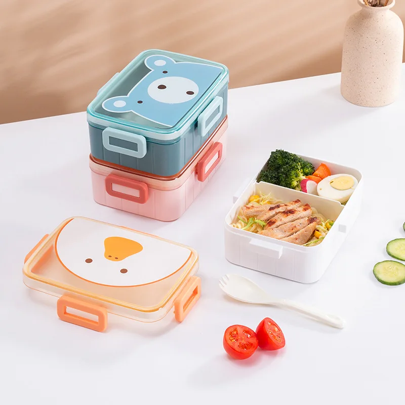 

Cartoon Lunch box For Kid Student Sealed Portable Bento Box With Spoon Outdoor Picnic Fruit Salad Box With Removable Bulkhead