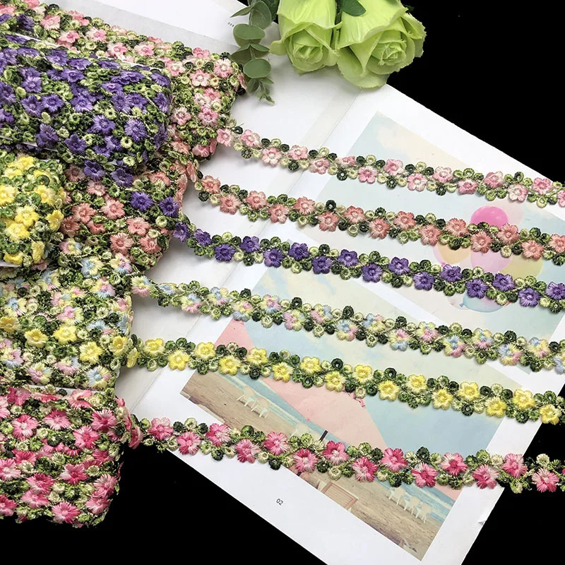 Description Picture 3 of item1 Yards Lace Trim Craft Flower Polyester Lace Fabric Venise Floral Embroidered Applique Decorated Lace Ribbon