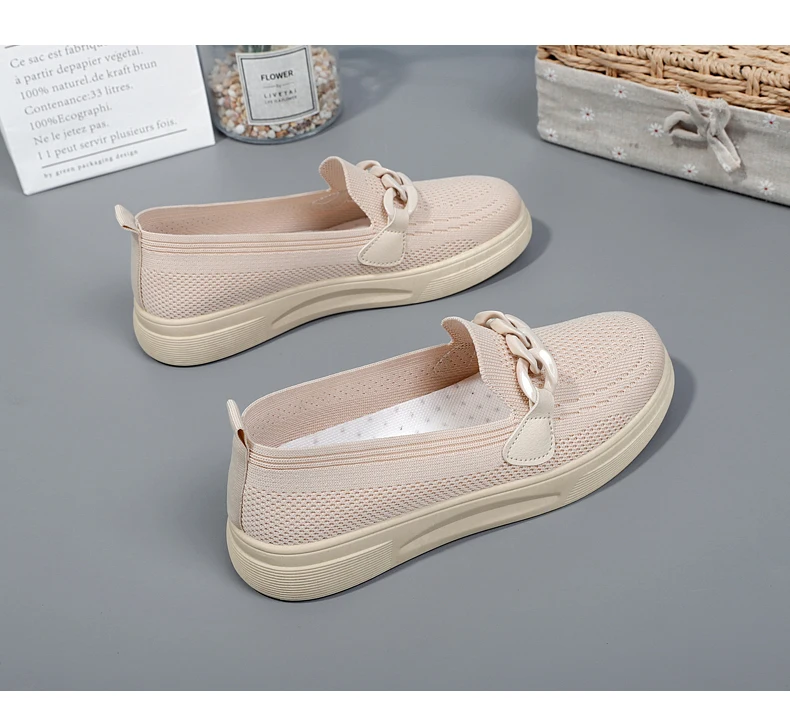 Women's Summer Footwear Slip On Female Chain Ballet Flats Sneakers Elegant Comfortable White Nurse Shoes Ladies Loafers