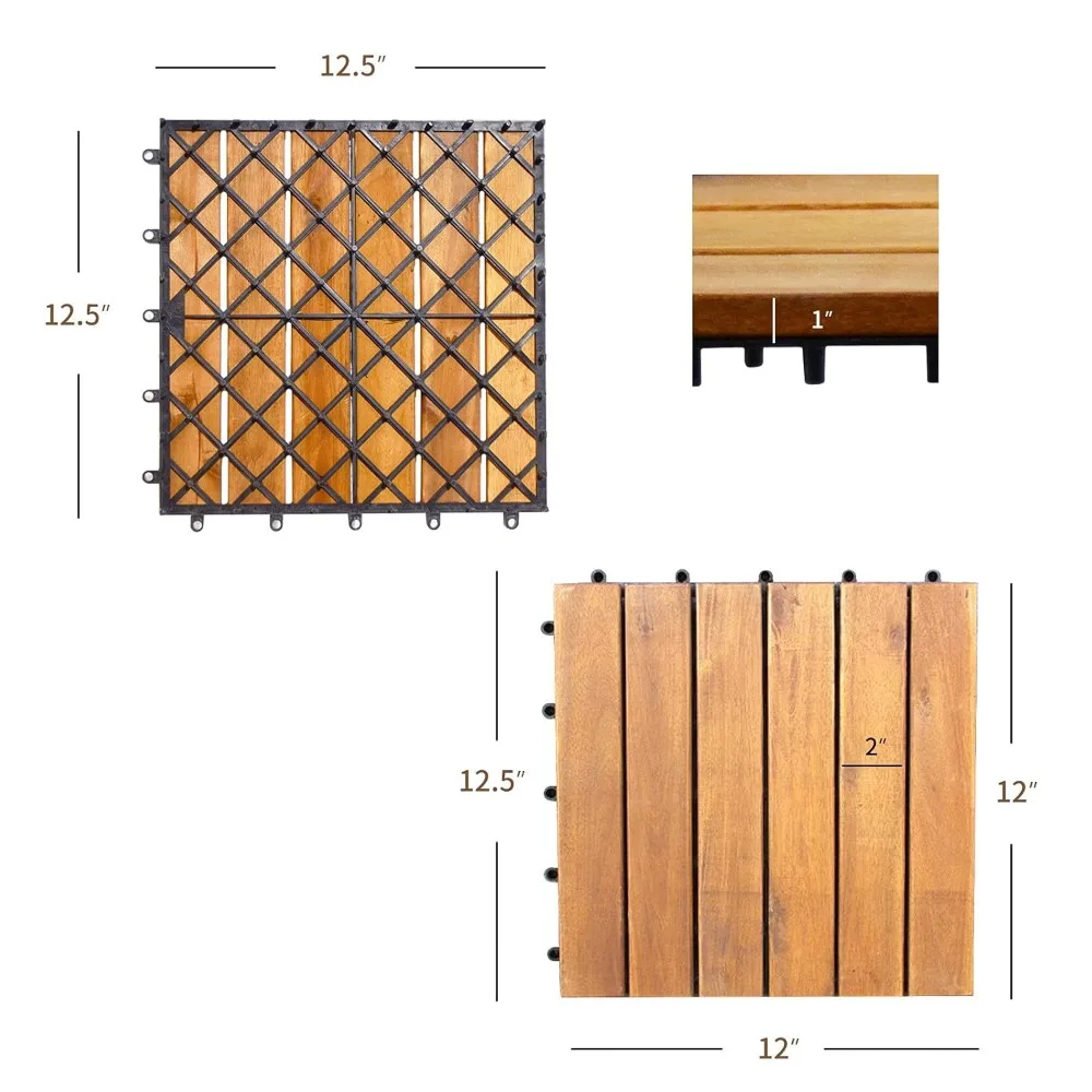 27 PCS Interlocking Patio Deck Tiles,12 x 12in Hardwood Floor Tiles, Tools Free Assembly, 27 sq. Ft Wood Composite Deck Flooring