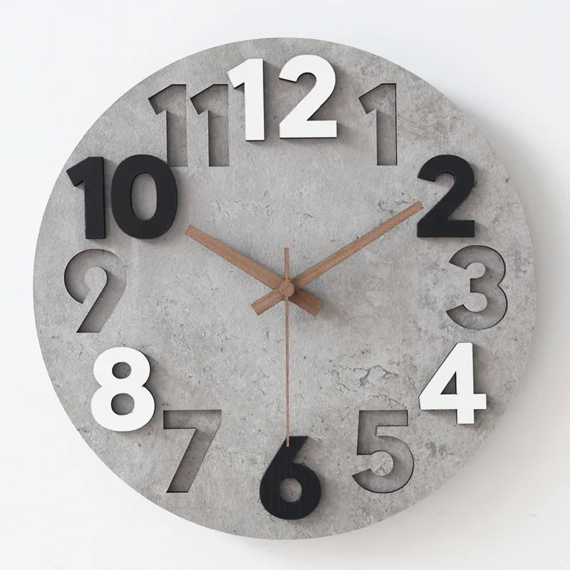 3d Wall Clock Wood Clock Big Numerals Color:A;Sheet Size:15 inches 38CM