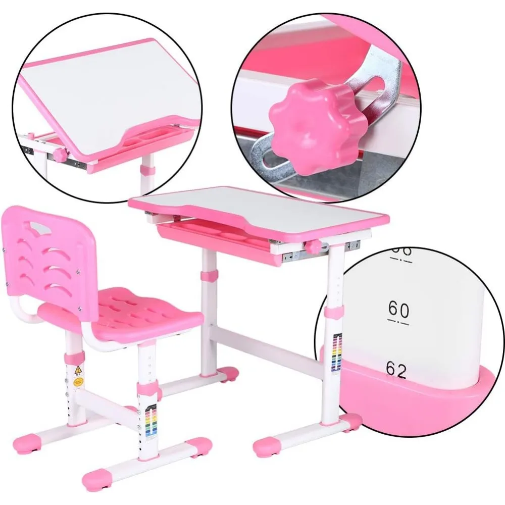 Kids Study Desk with Chair Adjustable Study Homework Desk Chair Children Activity Art Table Set Writing