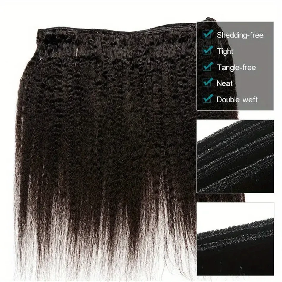 Kinky Straight Human Hair Bundles 8-30 Inch Hair Weave Remy Extensions Yaki Straight 1 3 4 Bundles