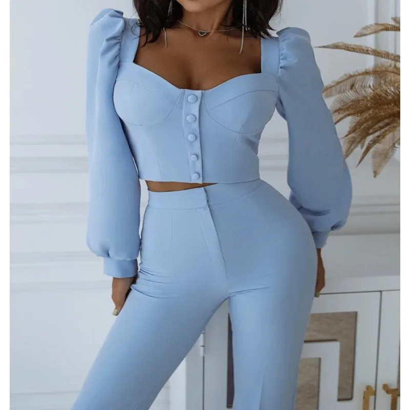 Lantern Sleeve Top and Flare Pants Set for Women, Elegant 2-Piece Suit, Fashion Outfits, Casual Palace Style, Spring