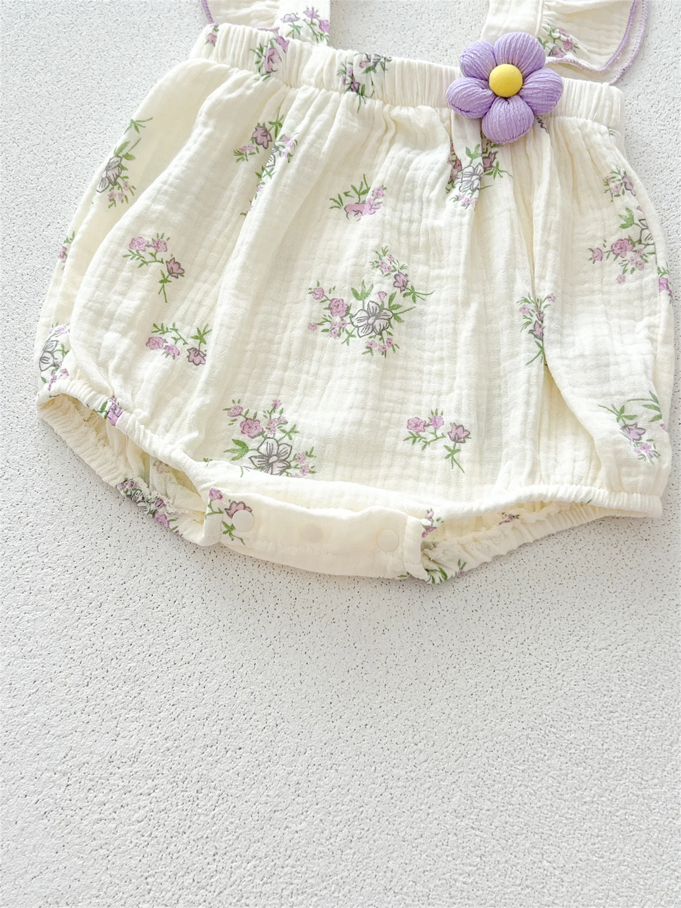 Summer Baby Girls Linen Bodysuit Floral Print One Piece