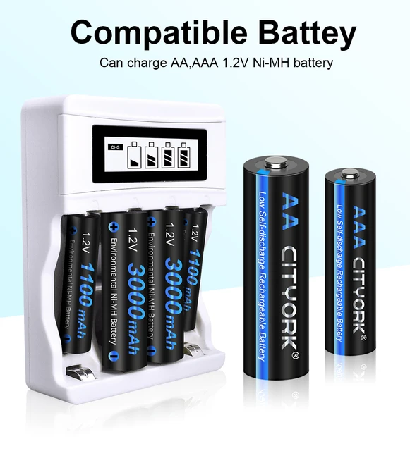 Lot De 16 Piles AAA Rechargeables Avec Chargeur, 1,2 V à Faible Auto-décharge Ni-MH Avec Chargeur De Batterie Rapide Indépendant Intelligent à 8 Baies
