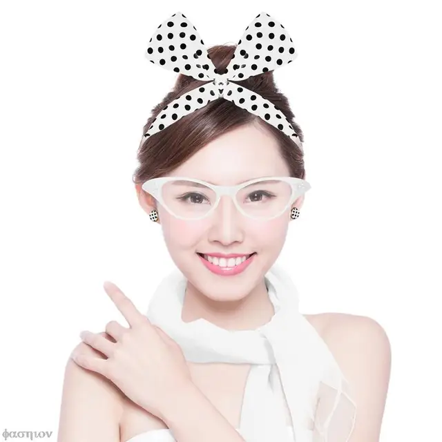 Set Accessori Anni 50 Donna - Sciarpe, Orecchini, Occhiali Vintage Per Feste E Costumi (Rosa/Nero) - Foto 4