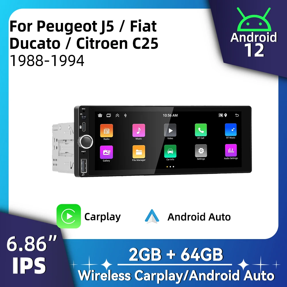 

1 Din Car Radio Android for Peugeot J5 Fiat Ducato Citroen C25 1988-1994 6.86" Stereo Carplay Multimedia Head Unit Autoradio GPS