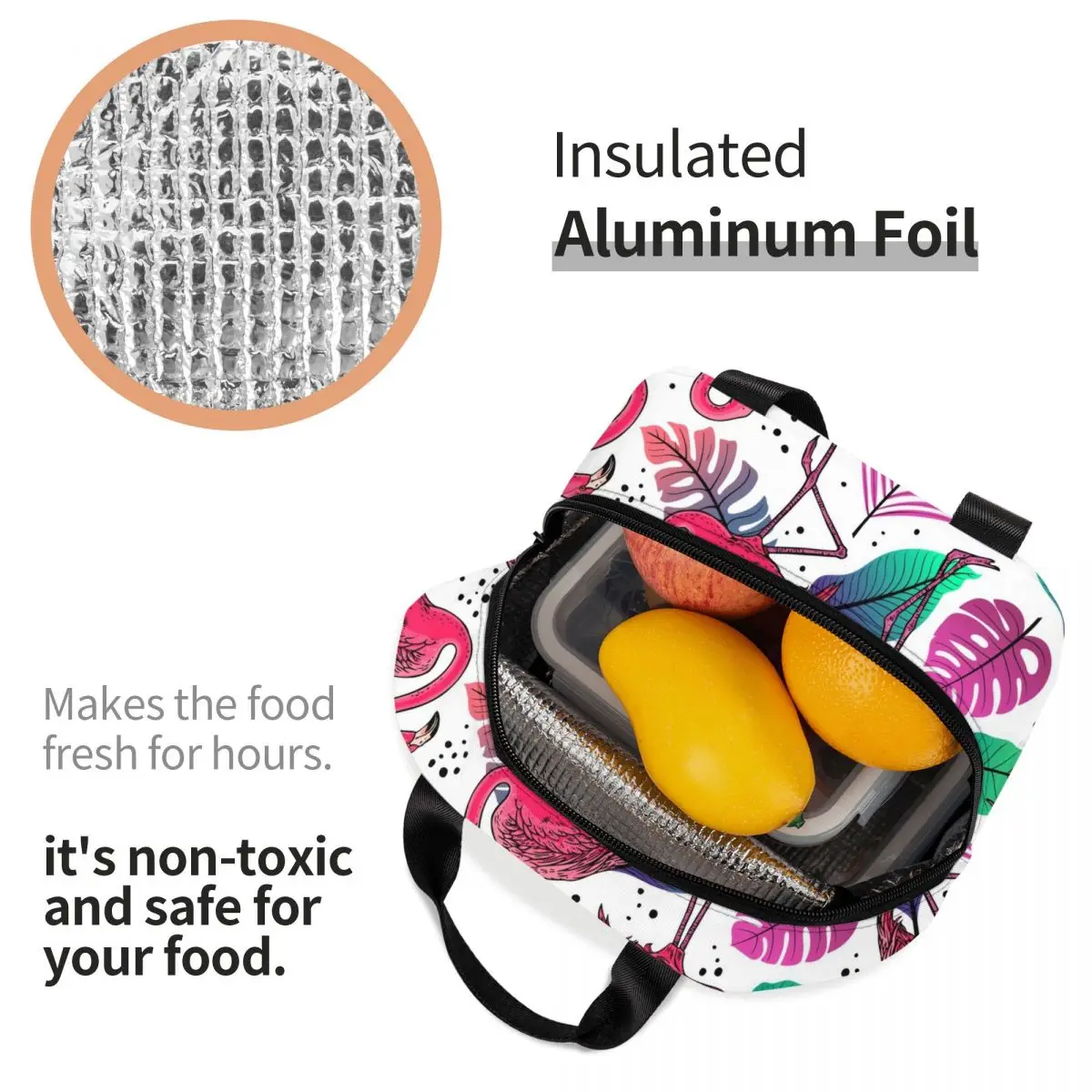 Flamingos And Palm Leaves Thermal Insulated Lunch Bags Women Tropical Pattern Resuable Lunch Tote for Outdoor Picnic Food Box