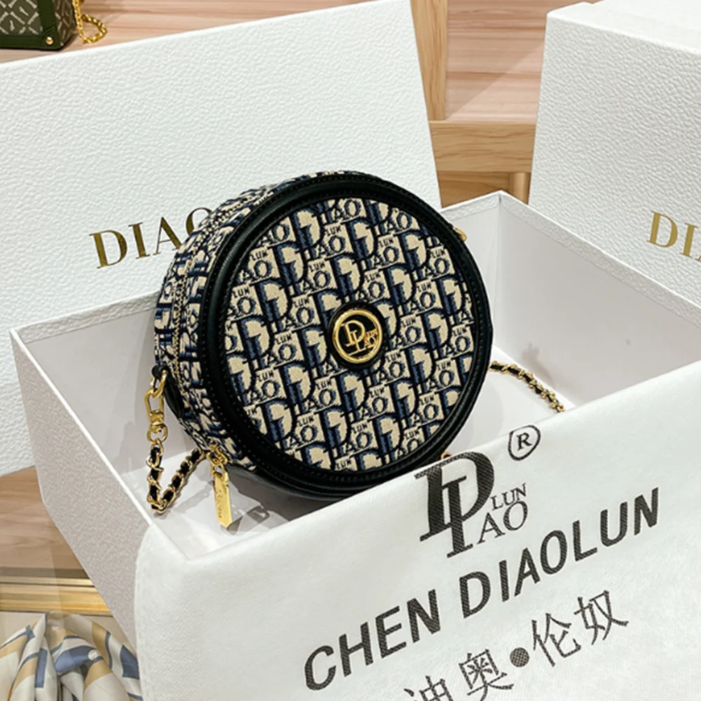 

Round Cake Women's Bag New Embroidery Presbyopia Round Mobile Phone Bag Advanced Sense Chain Single Shoulder Oblique Cross