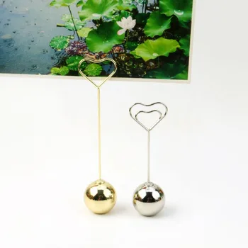 2pcs Mini Memo Clip Holder Heart Shaped Vertical Design Photo Clip Stand Metal Ball Base Rustproof Note Stand Wedding Table 1