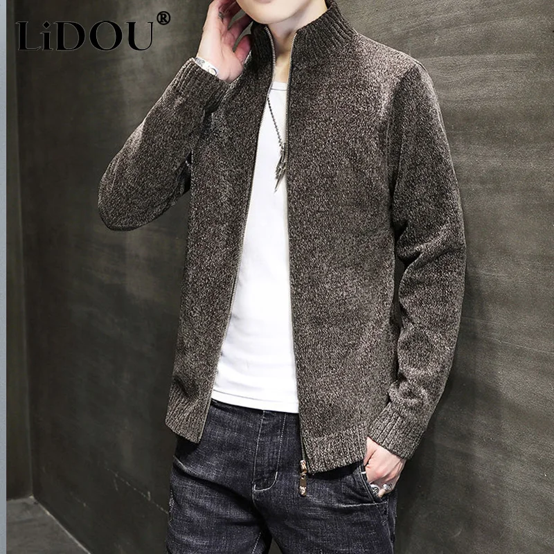 Spring Winter Solid Color Fashion Trend Casual Male Jacket Long Sleeve All Match Keep Warm Gentmen Sweater Streetwear Tops Men scarf female winter wild autumn winter plaid thickening student male bib couple warm shawl trendy keep warm casual scarves