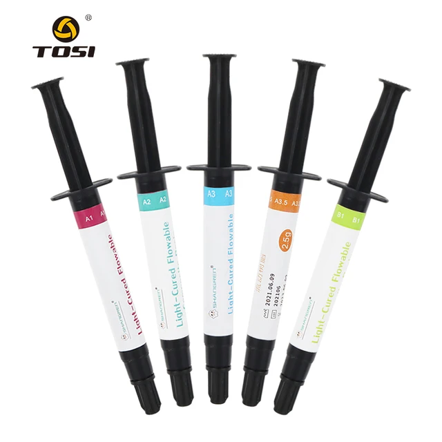 TOSI Dental Fluid Resin Filling Materials 2.5g A1 A2 A3 A3.5 B1 Light-CurableSpatulas Light Curing Composite Resin Oral Dentist