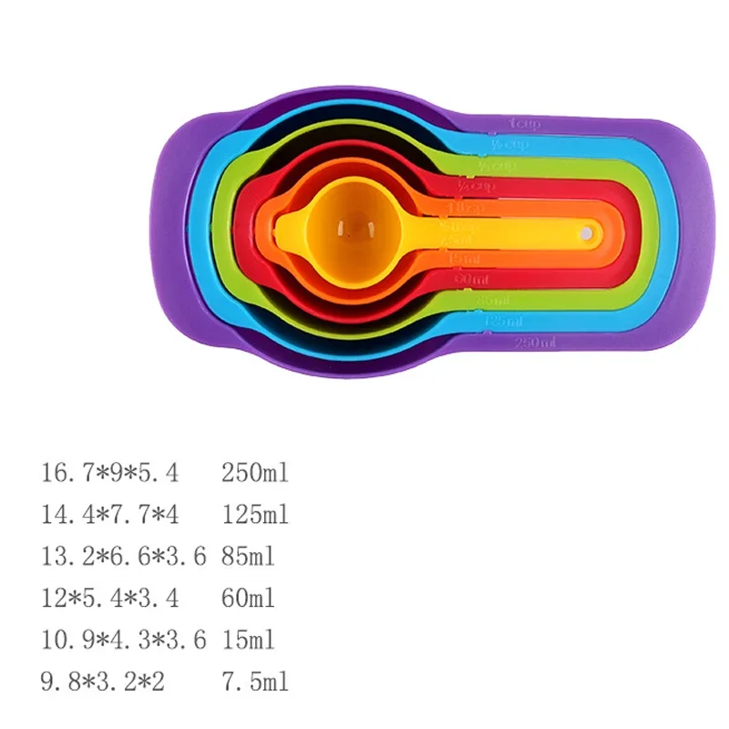 6-piece of Graduated Rainbow Measuring Spoons Plastic Measuring Spoons Kitchen Stackable Combination Cup Baking Tools