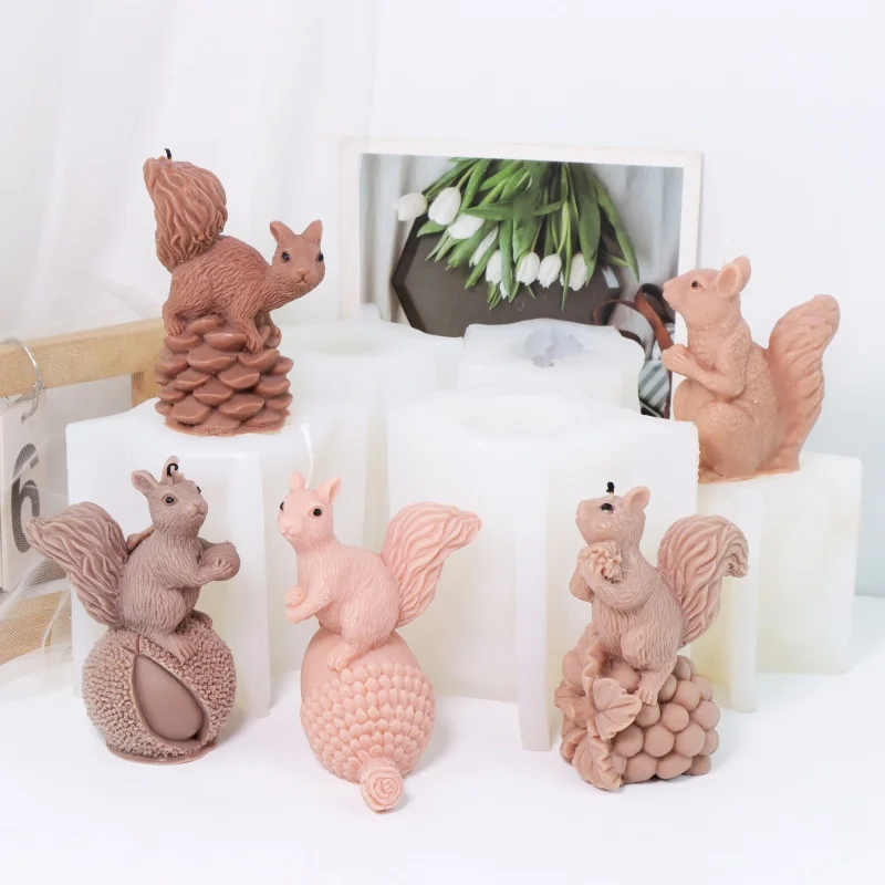 3D Squirrel on Pinecone Silicone Mold Cute Squirrel with Fluffy Tail