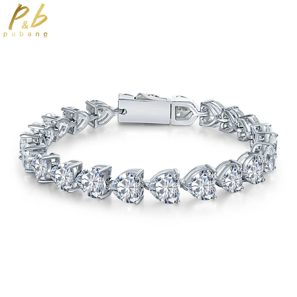 

PuBang Fine Jewelry Solid 925 Sterling Silver Bracelet Full Sapphire Created Moissanite for Women Anniversary Gift Drop Shipping