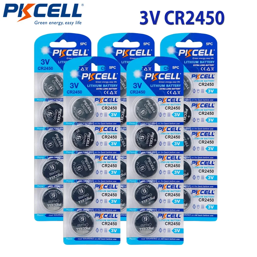 PKCELL 100% Original CR2450 600mAh 3V Button Battery ECR2450 DL2450 BR2450  Lithium Cell Coin Batteries for Thermometer Watch Toy