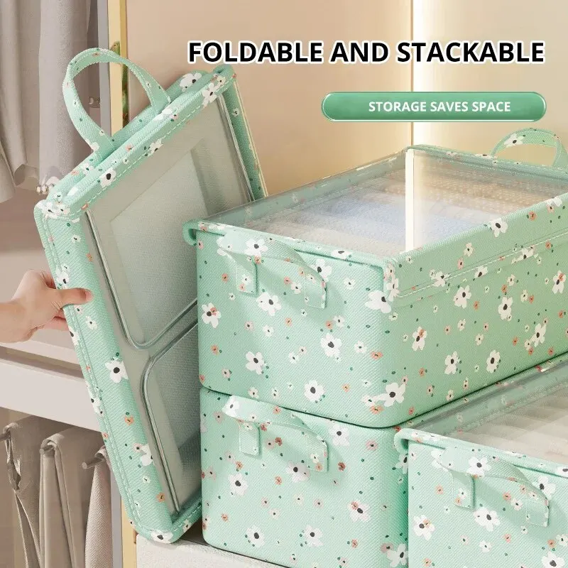 1pc New Broken Flower Oxford Fabric Folding Clothing Storage Box Foldable Toys Organizer With Lid Storage Basket Finishing Box 4
