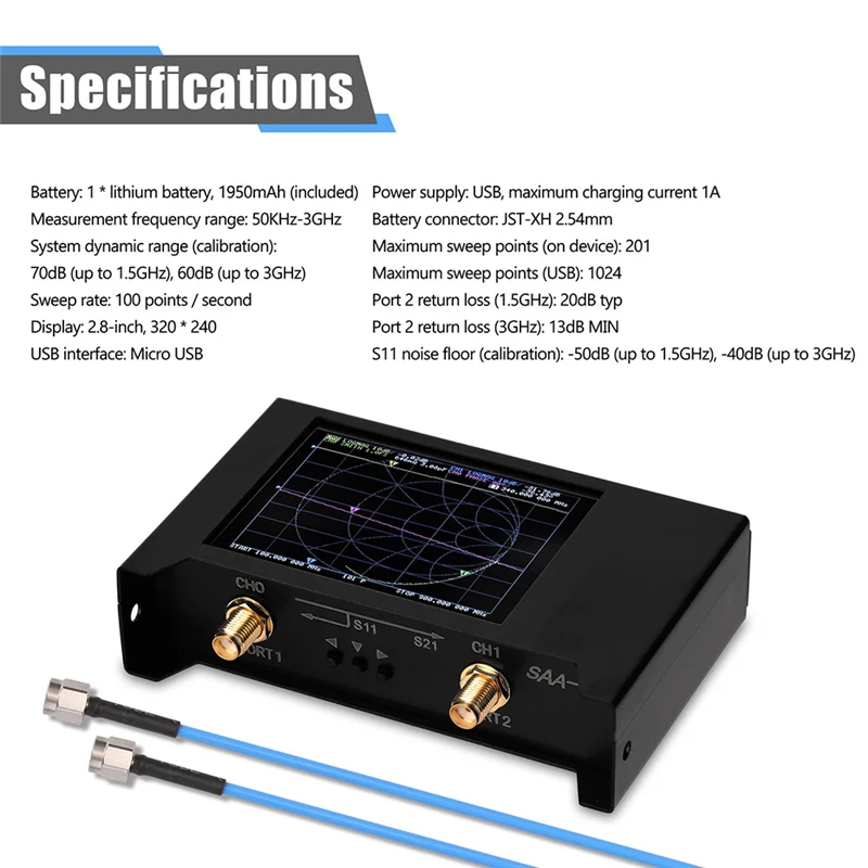 AA89 NanoVNA V2 2.8 Inch TFT Touch Screen 3G Vector Network Analyzer SAA2 Shortwave Antenna Analyzer HF VHF Network