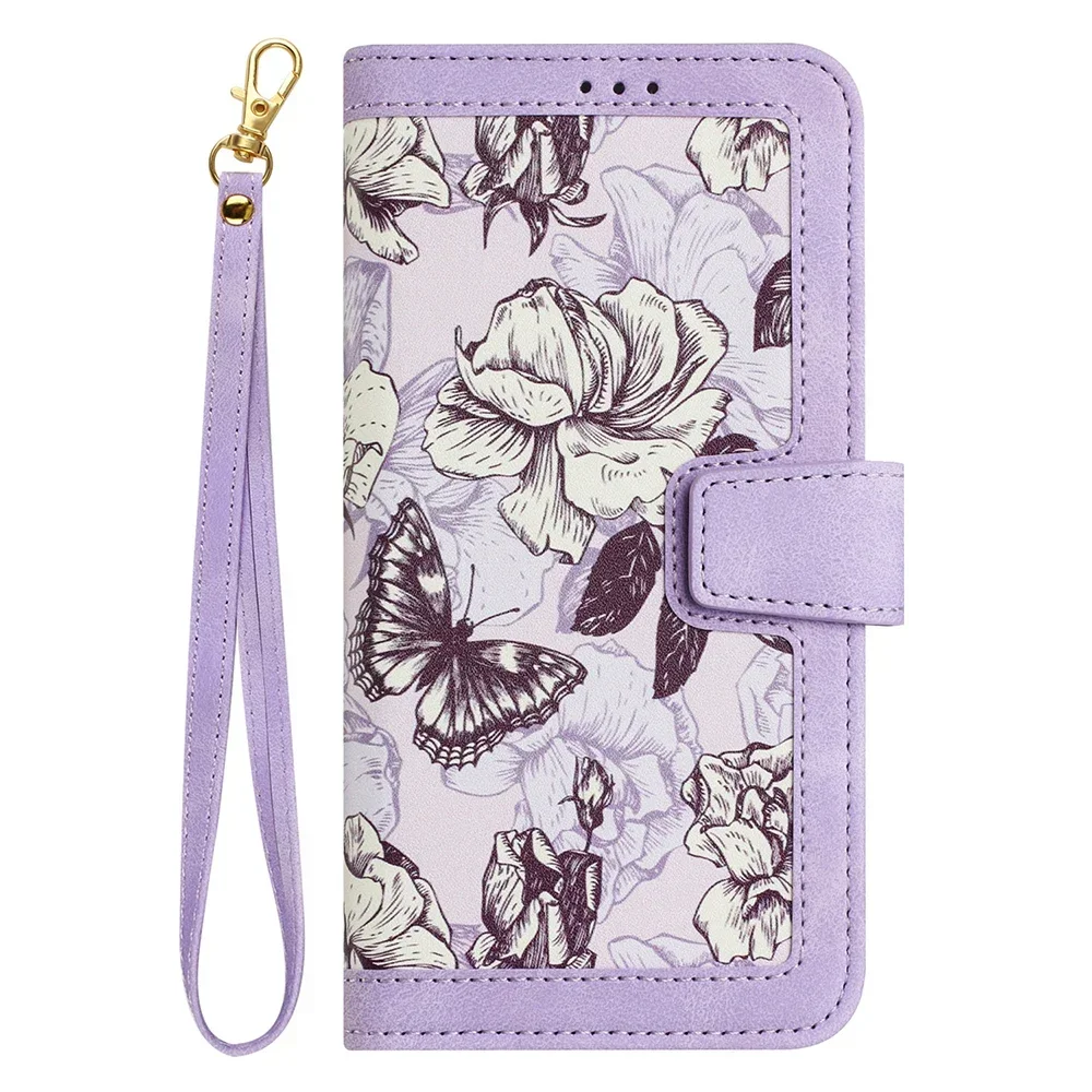 Elegant Leather Flip Wallet Case with Floral Design and Card Slot