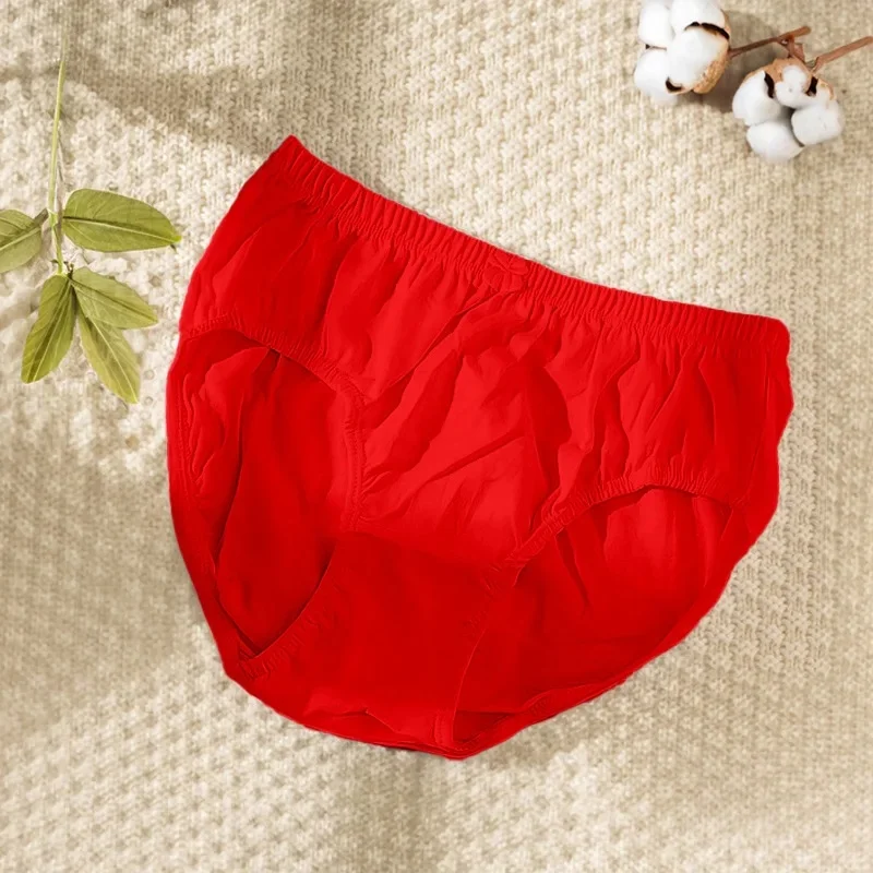 Pure Cotton Plus Size Women's Underpants Mid Waist Celebratory Wedding Red Briefs Chinese Luck Drawstring Underwear