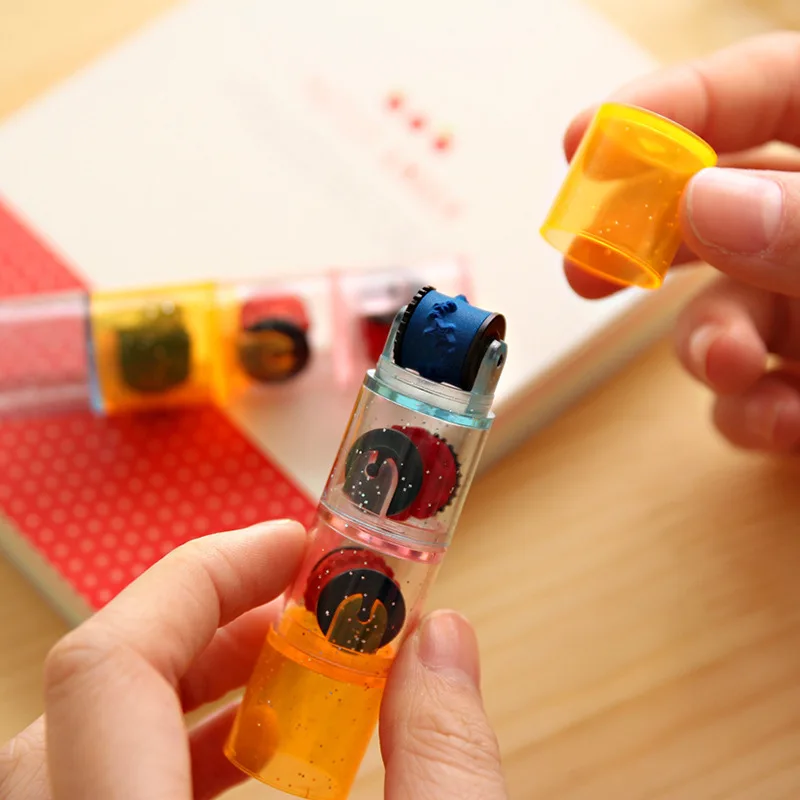 Kids Colorful Ink Pad Stamp Seal Preschool Funny Toy Learning Cartoon DIY Roller Drawing Diary Tool for Boy Girl Ink Pad Gift