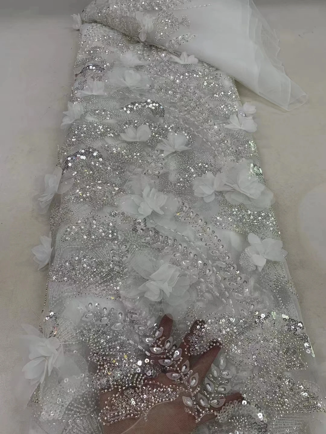 

African 3D Flower Lace Fabric, Embroidery Lace French Mesh, Sequins Groom, Nigerian Tulle, Party Women Dress, 2024 high Quality