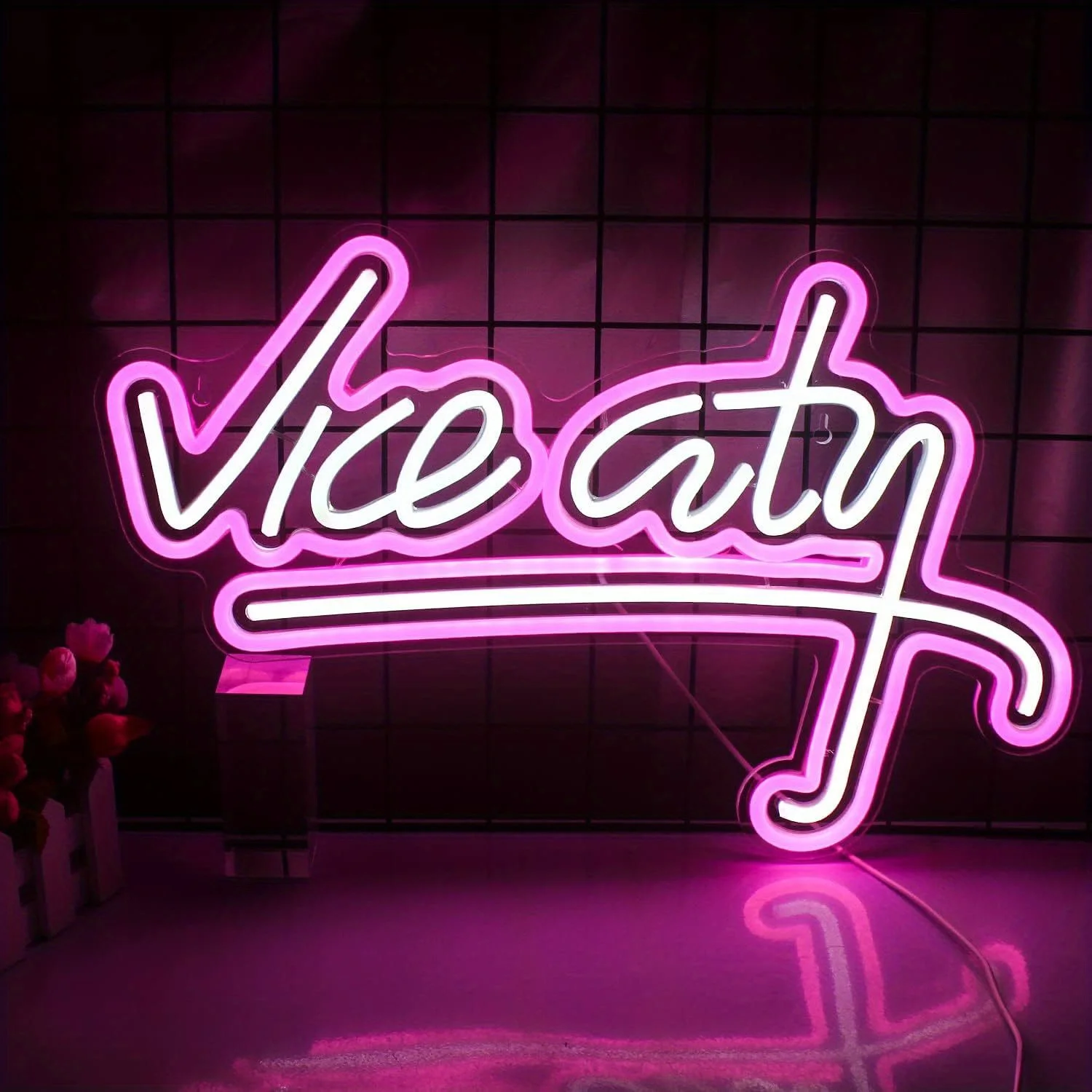 Vice City Neon Sign illuminating a premium gaming setup