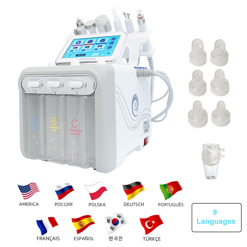 Machine qualifiée ale Hydro DermDelhi, nettoyage en profondeur, épurateur de peau, raffermissement de la peau, bulle d'eau d'oxygène, soins de la peau, spa, appareil de beauté, 6 en 1