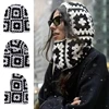 Autumn Winter Balaclava Hats for Women Handmade Crochet Knitted One-Piece Beanies Retro Floral Square Woolen Caps Earflap Bonnet 1