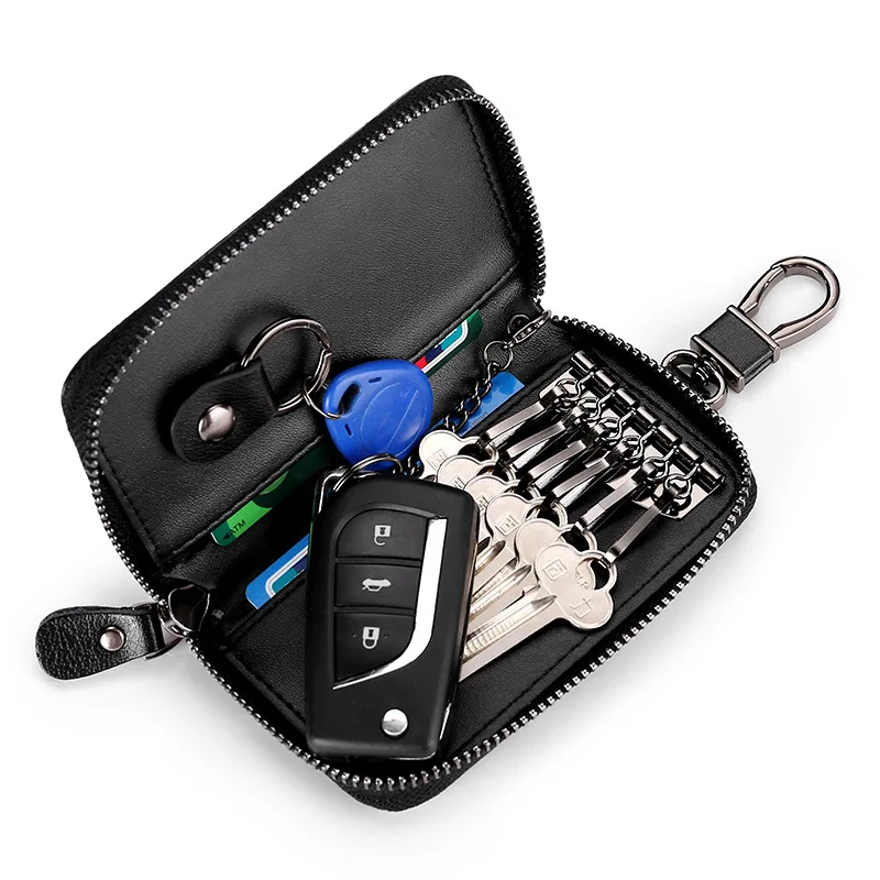 Leather Keychain Men Key Holder Organizer Pouch Split Car Key Wallet Women Housekeeper Car Key Case Card Keys Pouch Bag