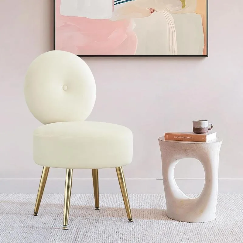 Vanity Stool Chair with Back, Cute Small Accent Chair Round Makeup Chair with Gold Legs for Vanity Bedroom Bathroom Living Rooir